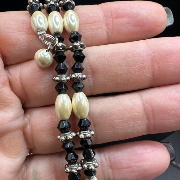 Magnetic Wrap Necklace Bracelet Beaded Pearls Stone Silver 35 inches - Picture 9 of 14